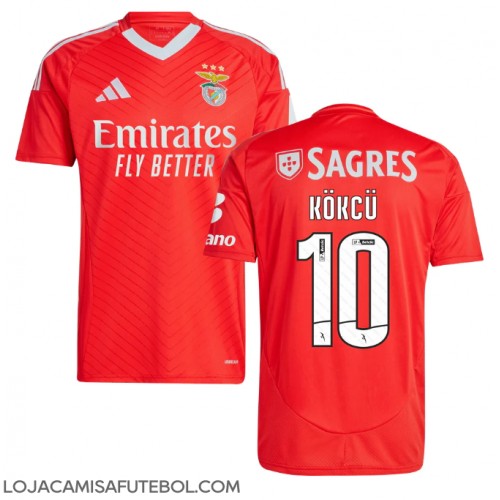 Camisa de Futebol Benfica Orkun Kokcu #10 Equipamento Principal 2024-25 Manga Curta